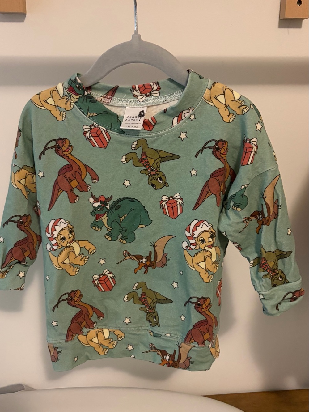 Dear Aspen Kids' Green Dino Holiday Sweatshirt
